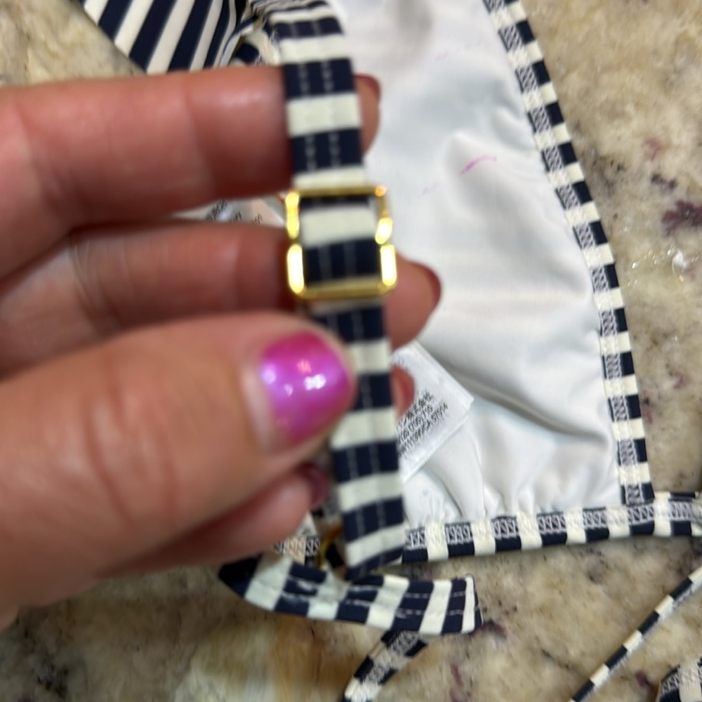 Tory Burch Striped Ruffle Triangle Bikini Top blue/white Size XS - Picture 6 of 9